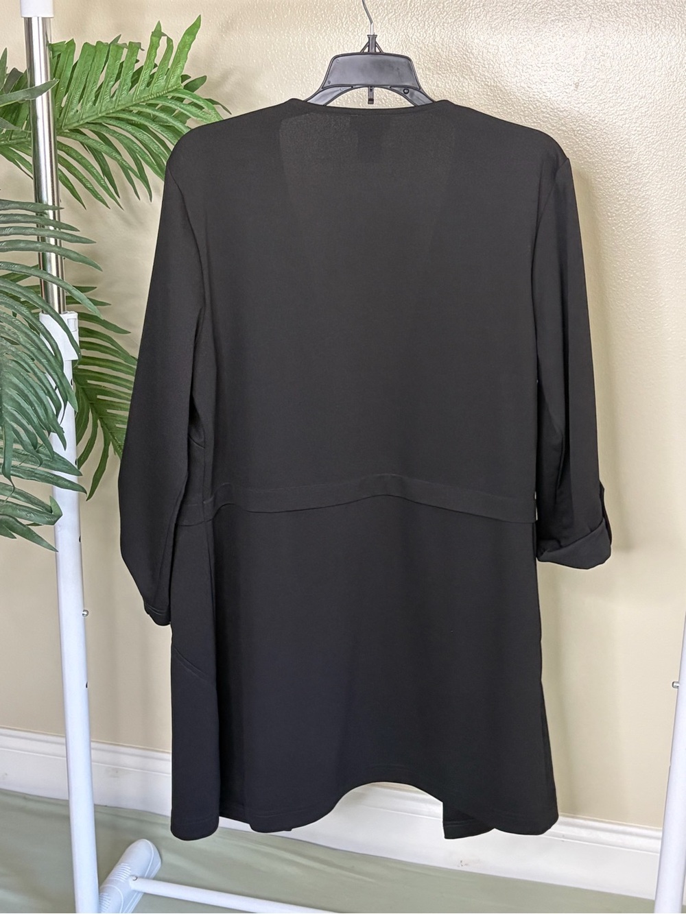 Black Open Front Blazer Cardigan SOHO Large Waterfall Drape Work Office Jacket - Picture 5 of 9